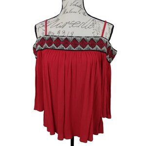 BCX | Red Elastic Off the Shoulder Short Sleeve Top |Size L